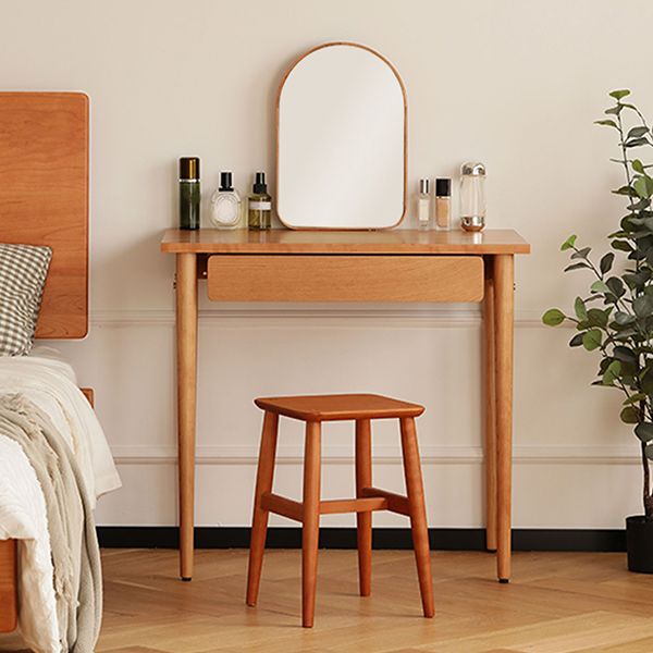 Natural Solid Wood Standing Mirror 1 Drawer Makeup Vanity Desk Table