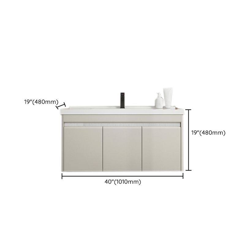 Modern Metal Sink Vanity Wall Mount Khaki Tone Bathroom Vanity with Mirror Cabinet