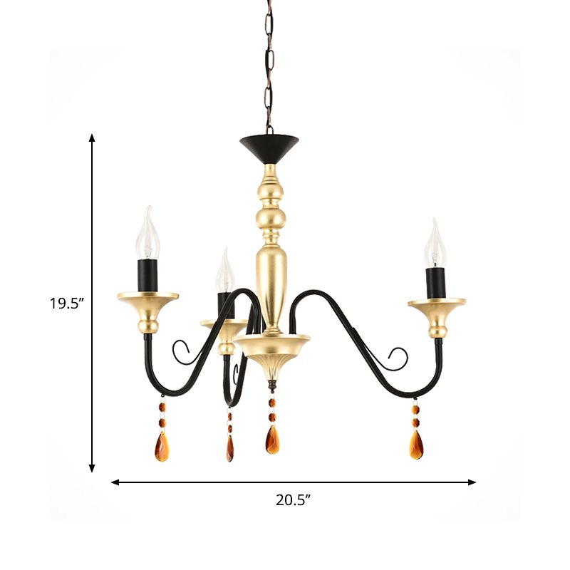 Metal Black-Gold Hanging Light Candelabra 3/5/8 Heads Farmhouse Pendant Pendants Chandelier avec Amber Crystal Drape
