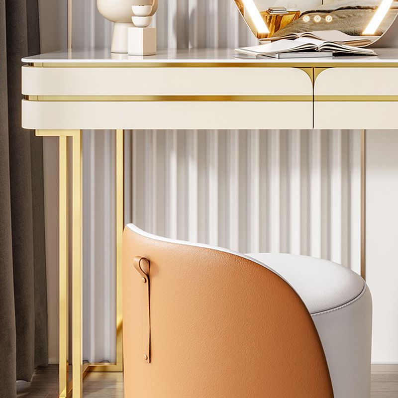 Gold Vanity Bedroom Make-up Vanity Stool Set in Glossy Finish