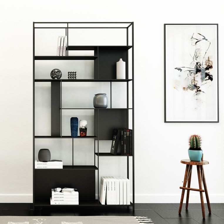 Rectangle Metal Bookshelf Scandinavian Open Bookcase with Shelves