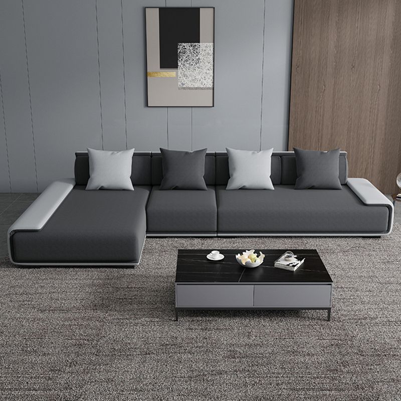 Dark Grey Modular Sectional with Square and Pillow Back Cushion