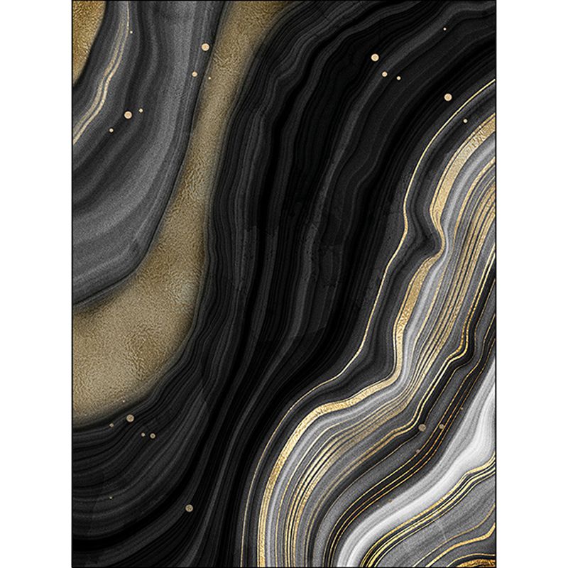 Novelty Modern Rug in Black and Gold Abstract Stone Grain Pattern Rug Polyester Washable Carpet for Home Decoration