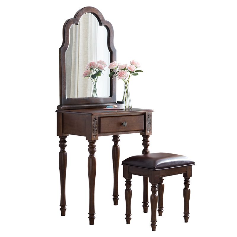 Traditional Wooden Vanity Makeup Table Set 1 Drawers Dressing Table with Mirror