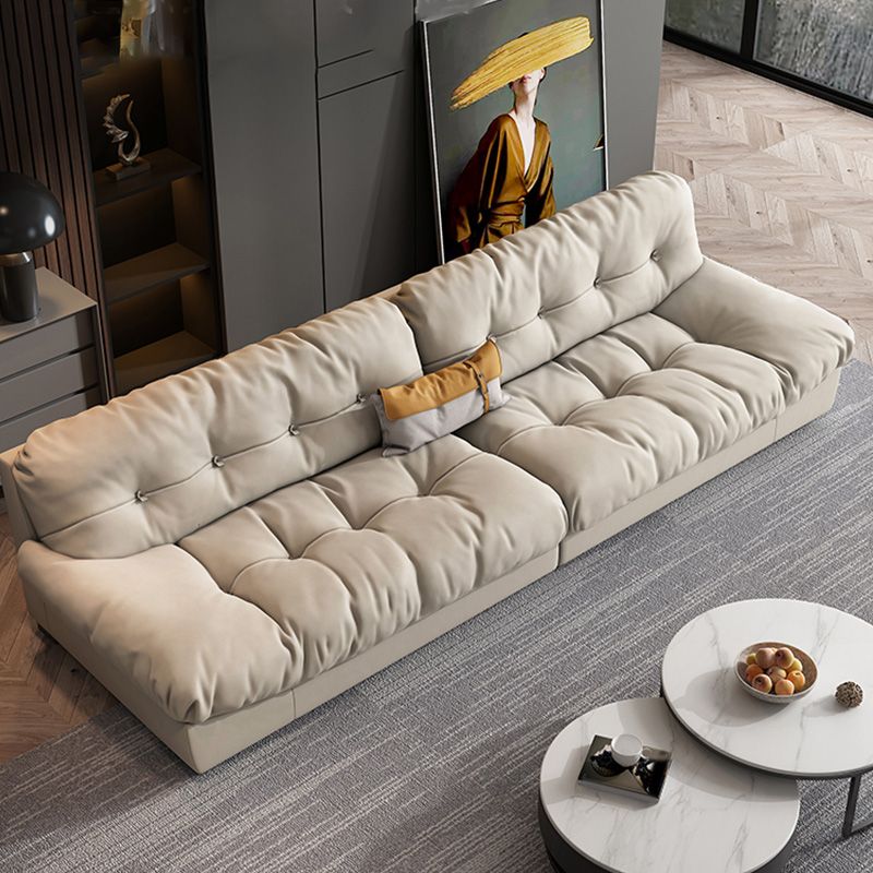Scandinavian Beige Sofa with Tufted Back and Flared Arm for Living Room