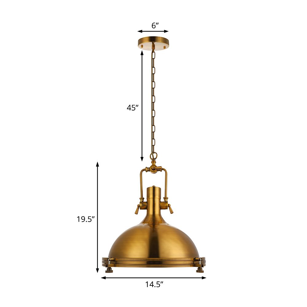 Antique Brass/Brass/Copper Finish 1 Light Pendant Lighting Industrial Metal Domed Ceiling Fixture with Frosted Diffuser