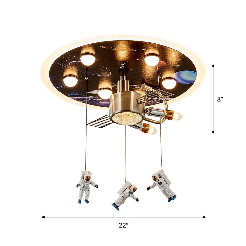 Niños de 9-Bombilla De Techo de Techo Montan iluminación de montaje de satélite de espacio negro con sombra acrílica