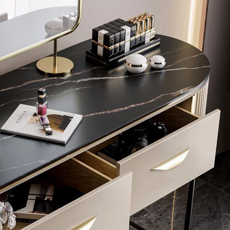 Vanity Set with 2 Storage Drawers 17.71" Wide Dresser with Mirror and Padded Stool