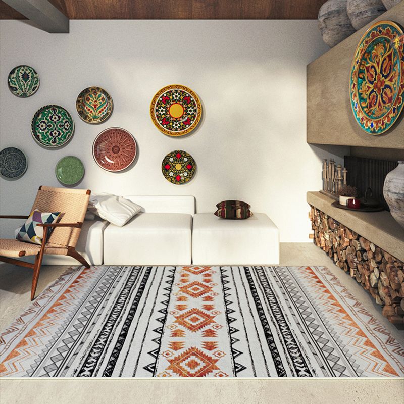 Beige Living Room Area Rug Bohemian Americana Print Rug Easy Care Washable Carpet for Home Decor