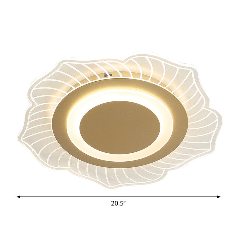 Acrylic Floral Flush Light Fixture Nordic LED Flush Close to Ceiling Lamp in Gold, Warm/White Light