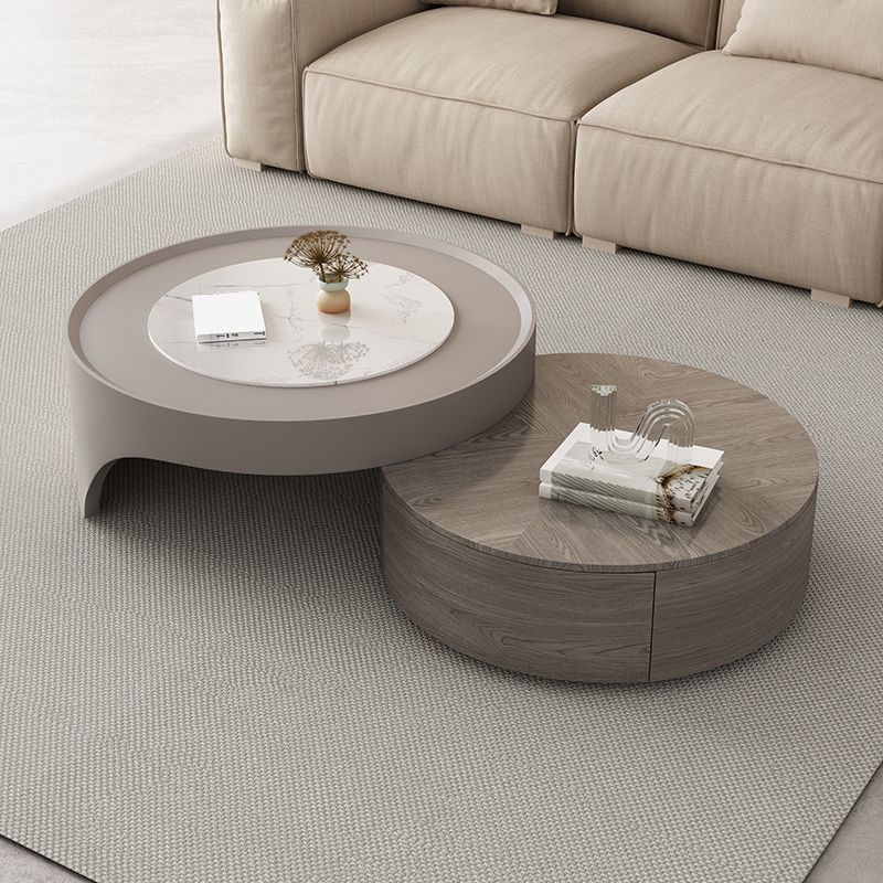 Modern Coffee Table Set Round Wood Coffee Table with 2 Drawers