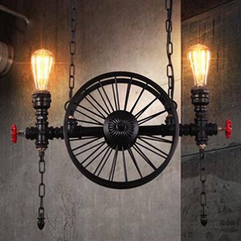 Wheel Piping Living Room Island Light Industrial Iron 2/3/4 Heads Black Hanging Light Fixture