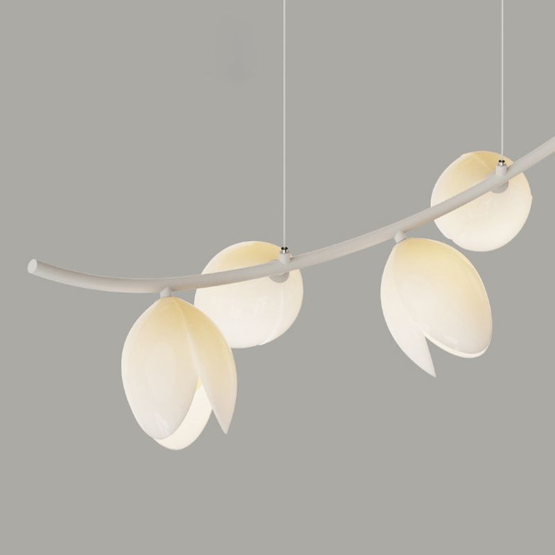 5-Light Green/White Finish Modernism Shaded Statement Kitchen Island Light