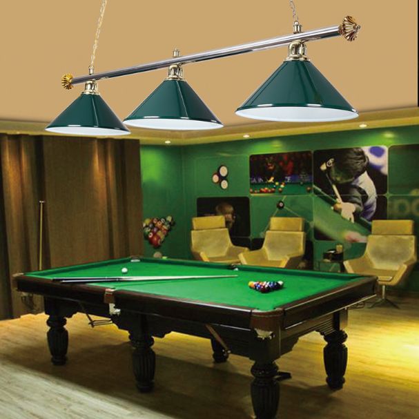 Conical Metallic Billiard Light Factory 3-Head Indoor Island Lighting Fixture in Black/Red/Blue