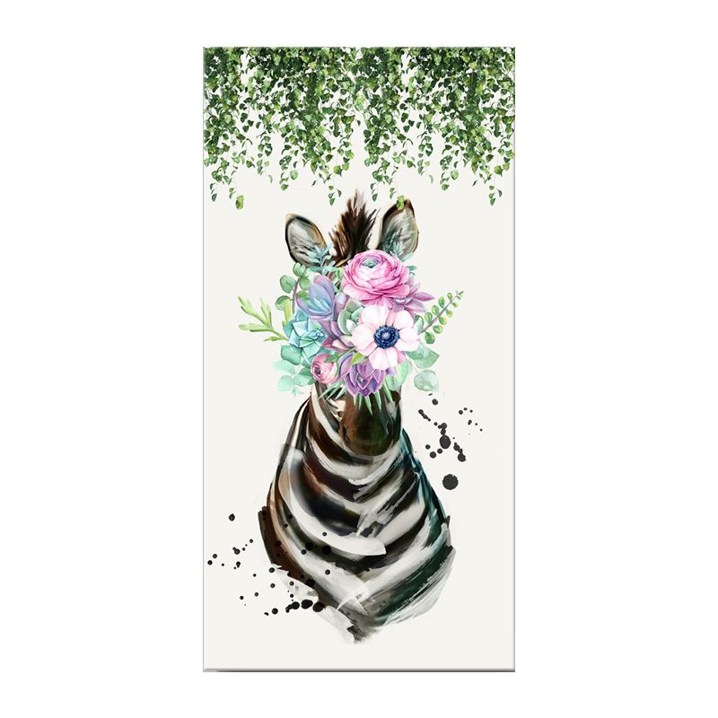 Animal with Flower Head Painting Modern Stylish Textured Girls Bedroom Canvas Wall Art