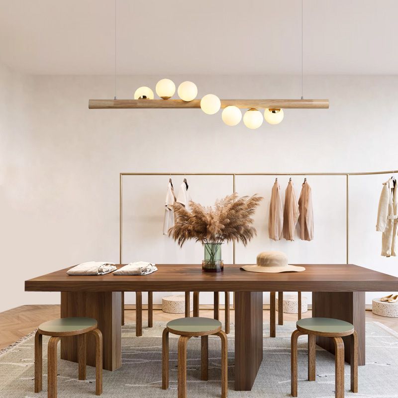 Modern Wood Island Lights Multi-Head Restaurant Hanging Lamp met Globe Glass Shade