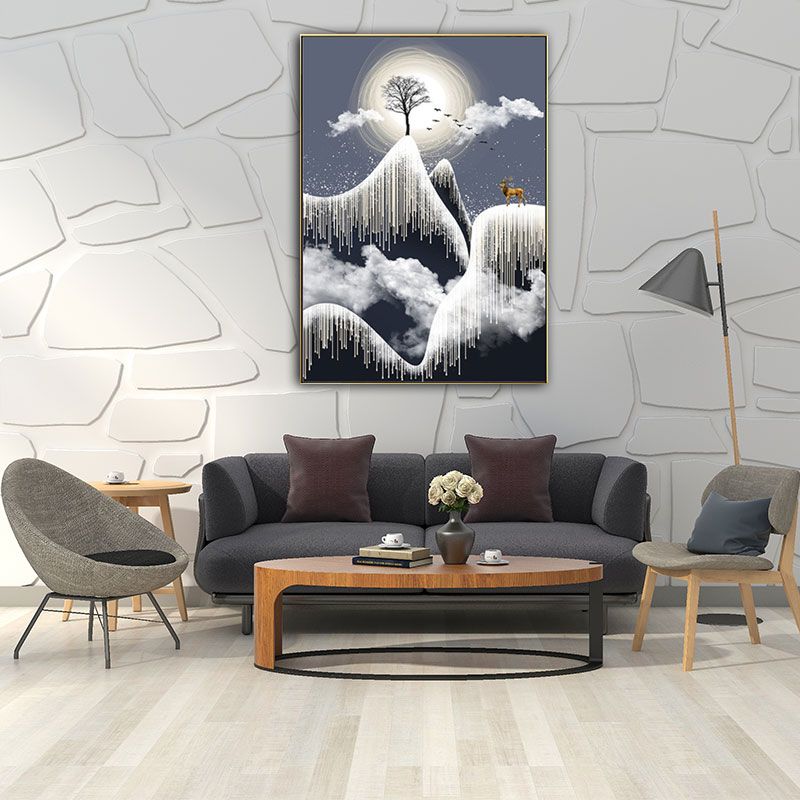 Glam Canvas White Tree at the Rime Cliff with Full Moon Scenery Wall Art for Room