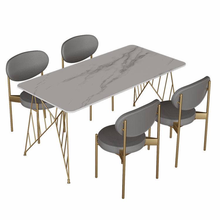 Glam Stone Top Dining Table Set 1/2/5 Pieces Rectangle White Indoor Dinette Set