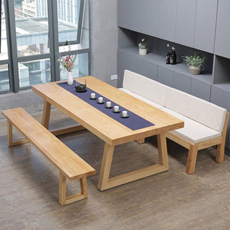 Rectangle Pine Solid Wood Table Modern Dining Table in Nature with Double Pedestal