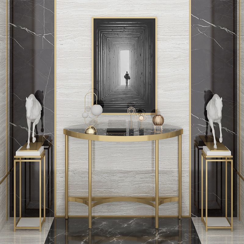Modern Marble Console Sofa Table Half Moon Shape End Table for Hall