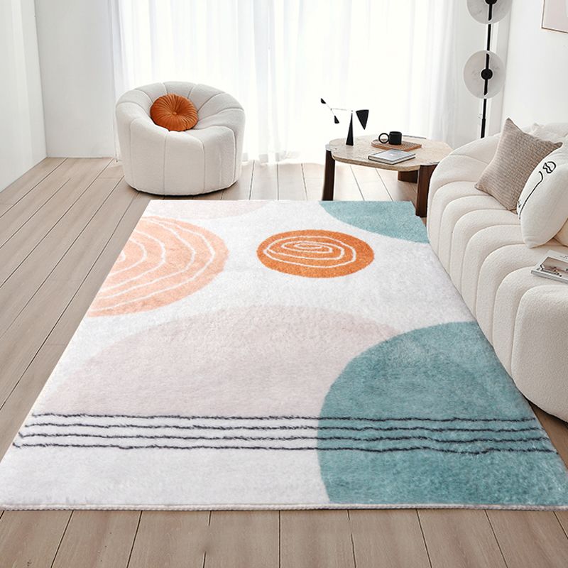 White Tone Casual Indoor Rug Polyester Abstract Pattern Carpet Anti-Slip Backing Rug for Home Decor