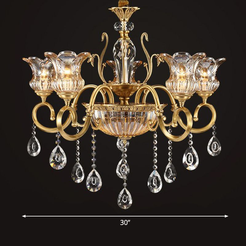 Bloem woonkamer hangende lamp retro helder kristallen glas messing kroonluchter verlichtingsarmatuur