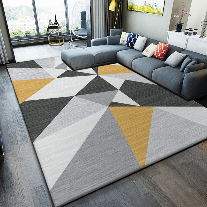 Grey Tone Modern Indoor Rug Polyester Geometric Print Carpet Easy Care Rug for Home Decoration