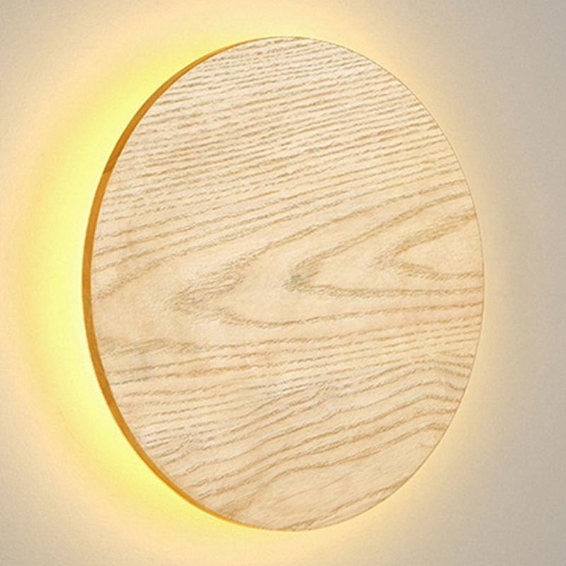 Nordic Style Wood Wall Light Round Shape 1 Light LED Wall Sconce for Bedroom