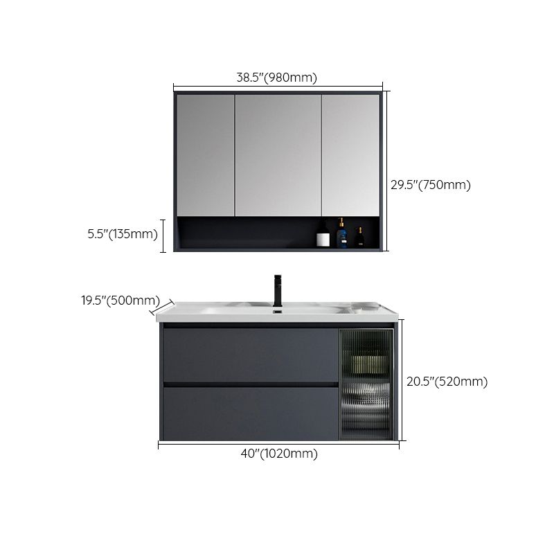 2 Drawers Vanity Mirror Single Sink Wall Mount Rectangle Bathroom Vanity with Door