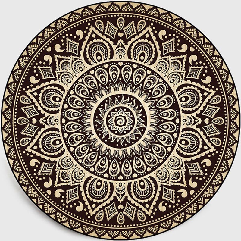 Retro Dark Color Moroccan Rug Polypropylene Mandala Patterned Rug Washable Anti-Slip Pet Friendly Rug for Living Room