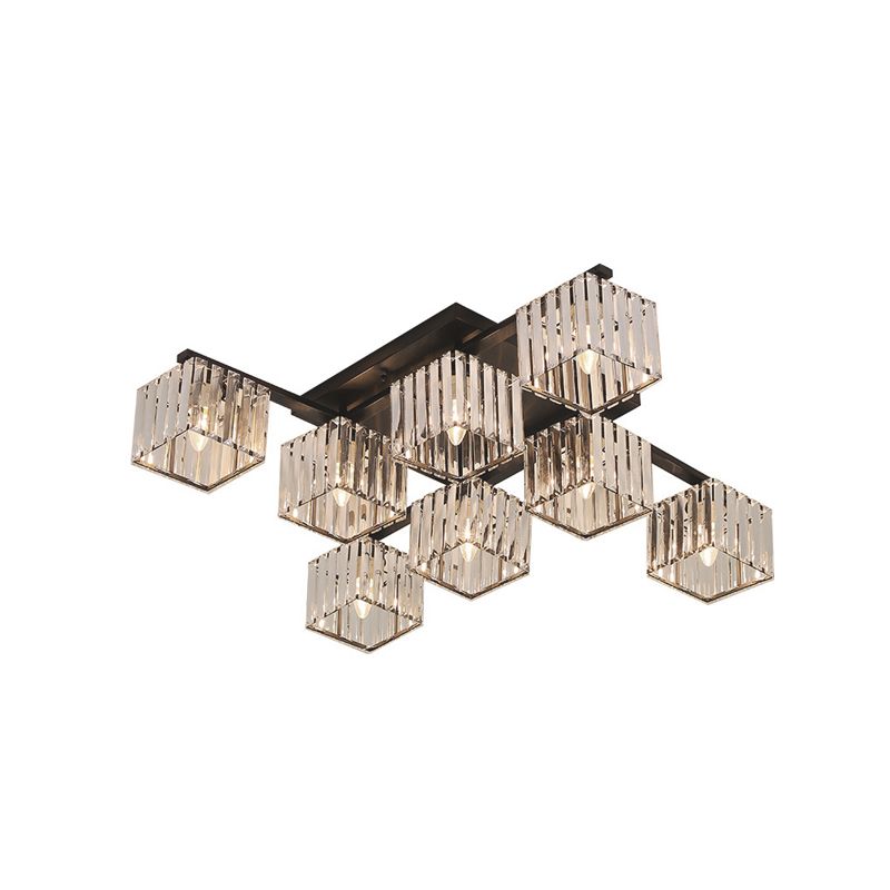 Black/Gold Cubic Living Room Flush Mount Lighting Modernist 4/6/8 Lights Crystal Ceiling Lighting