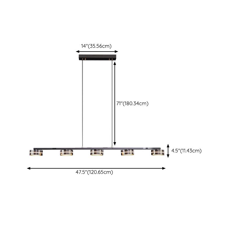 Metal and Acrylic Kitchen Island Fixture in Black LED Linear 5 / 6 - Head Pendant Ceiling