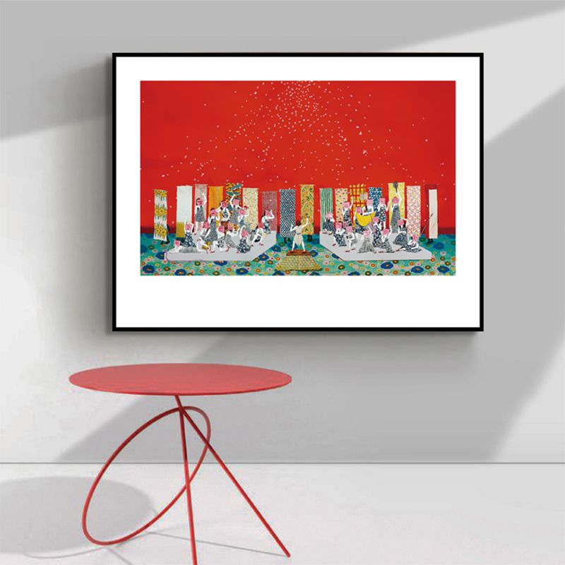 Textured Women's Hobbies Canvas Art Cartoon Wall Decor in Dark Color for Living Room