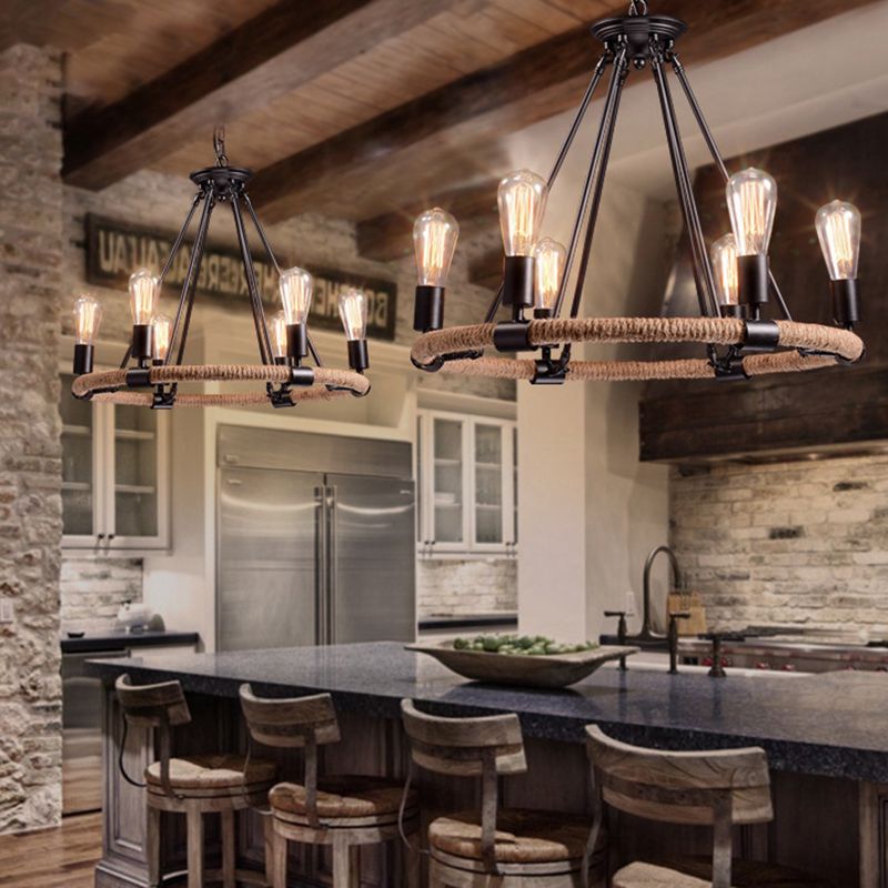 Araña industrial bombilla desnuda manila manila cafetería retro returante luz interior