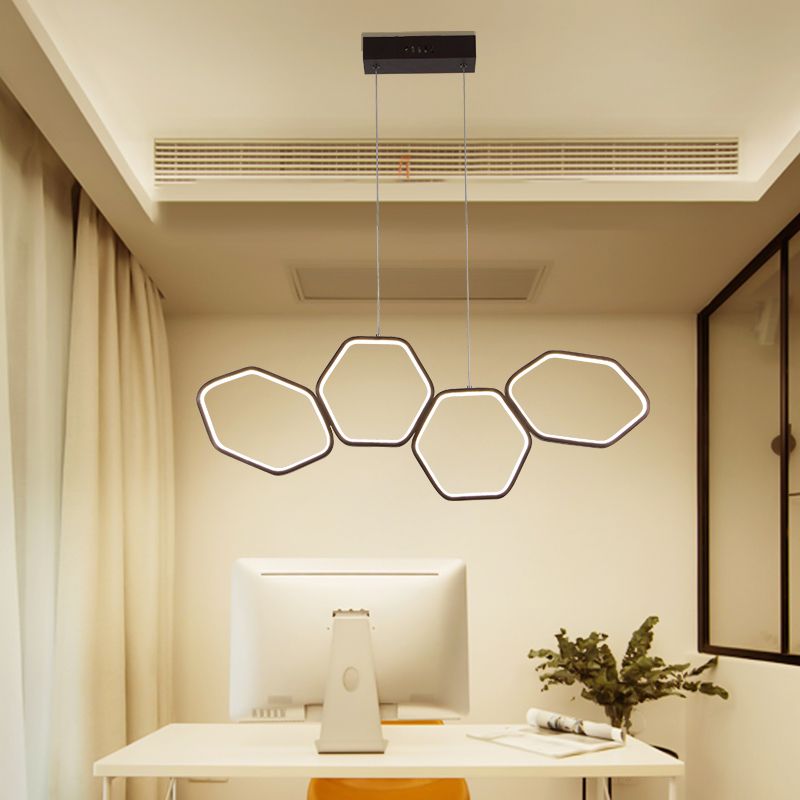 Hexagonal Island Chandelier Simple Acrylic 4/5/6 Lights White/Brown Ceiling Pendant in Warm/White Light