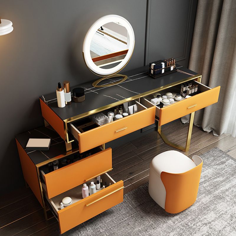 Orange Vanity Set with 4 Storage Drawers Make-up Vanity, 15.74" Wide
