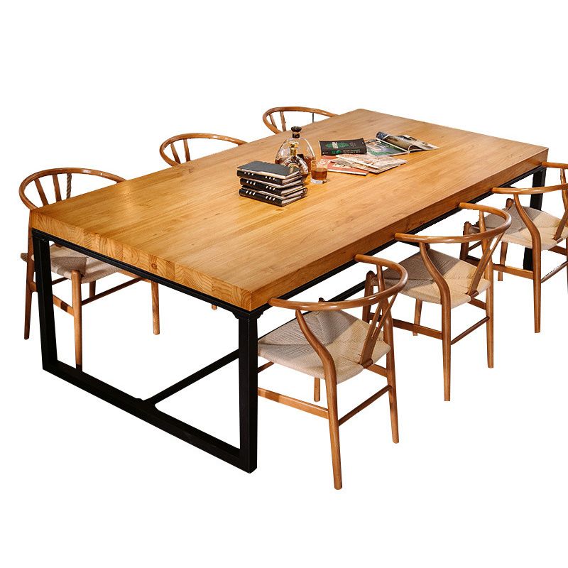 Solid Wood Top Dining Table Industrial Rectangle Table with Trestle Base