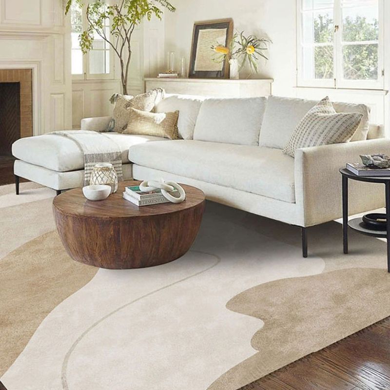 Tapis gris moderne Géométrique Imprimez en polyester tapis lavable antidérapant pour salon