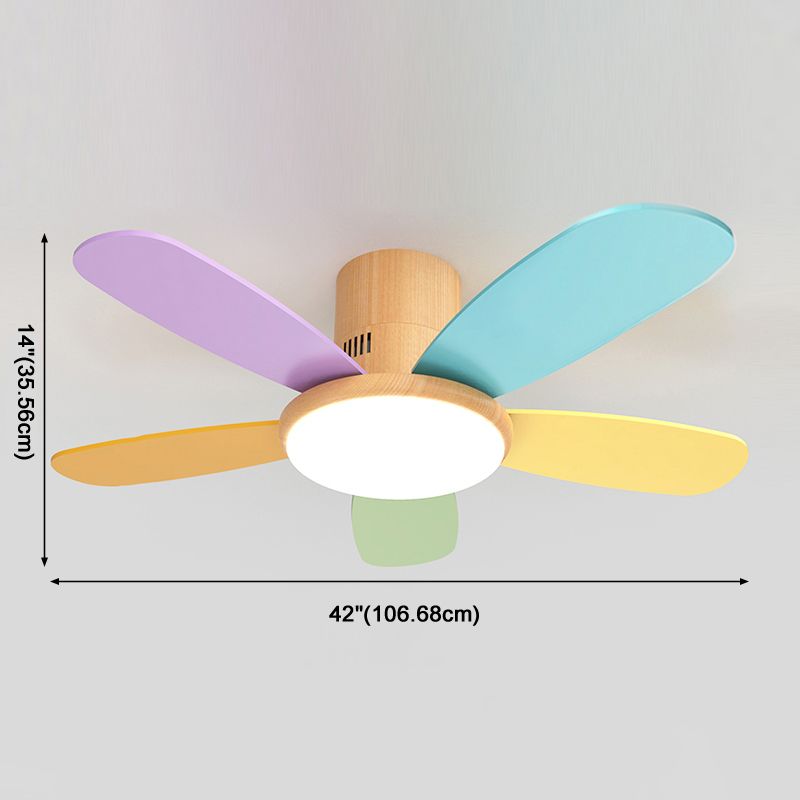 Macaron Flush Mount Fan Lamp Wooden 5 Blades LED Semi Flush Light Fixture for Kids Room