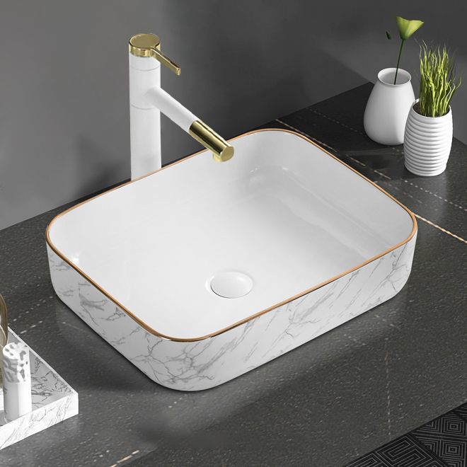 Contemporary Bathroom Sink Pop-Up Drain Porcelain Rectangular Vessel Bathroom Sink