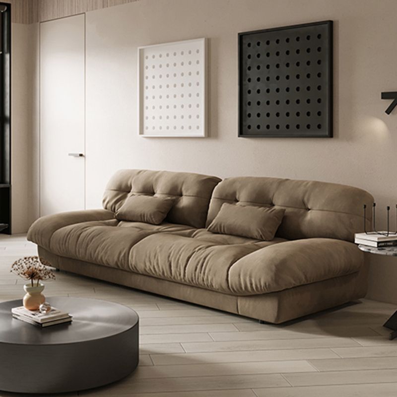 Brown Modern Armless Chesterfield Sofa with Bolster Pillows for Living Room, Apartment
