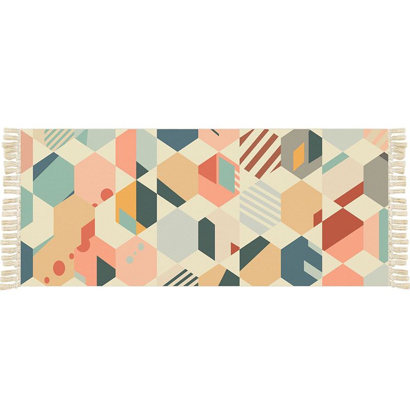 Multi Color Funky Rug Cotton Geometric Shapes Rug Pet Friendly Machine Washable Carpet for Bedroom