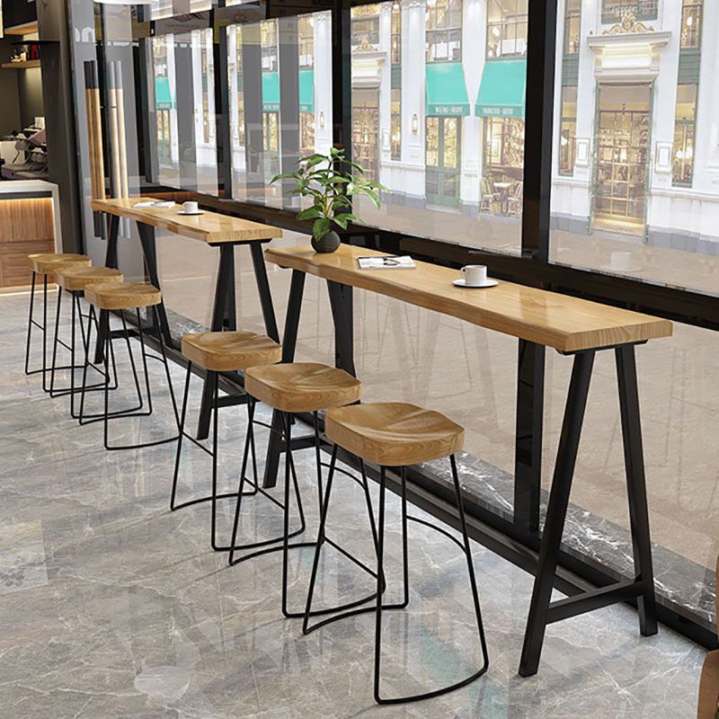 Dining Room Rectangle Wood Top Counter Table Metal Black Legs Industrial Bar Table