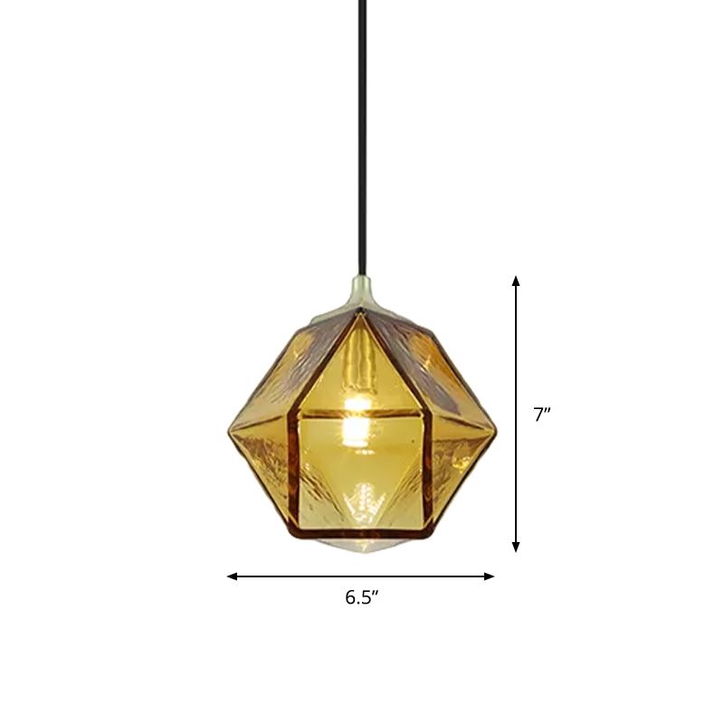 Hexagon plafond modernisme cognac verre 1 bulbe salle à manger suspendue pendante lumière