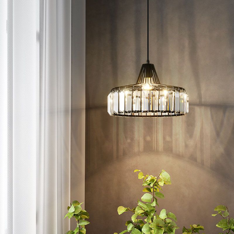 Moderne luxe hanglampje smeed smeedijzeren koepelhanglamp met kristalschaduw