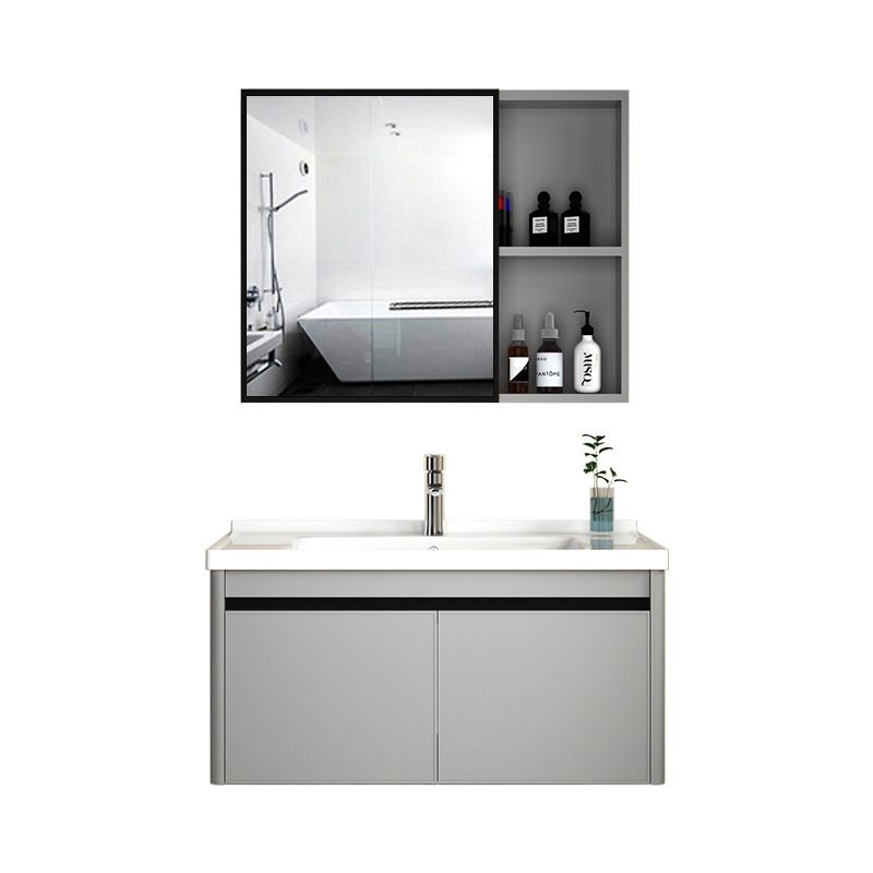 2 Doors Bathroom Vanity Mirror Grey Rectangle Single Sink Wall Mount Vanity