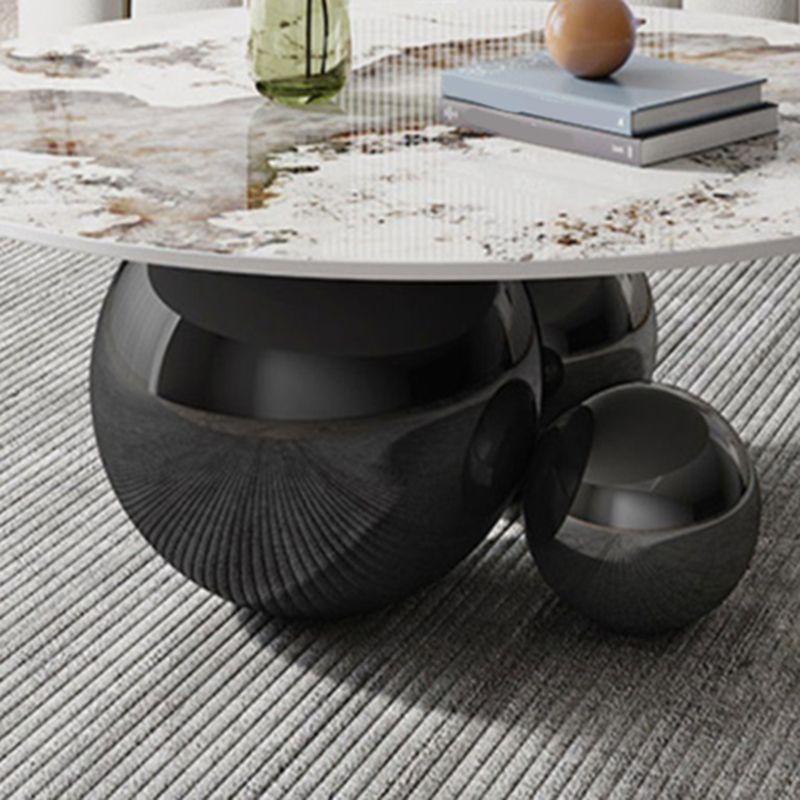Glam Style 16.92" Tall Abstract Cocktail Table Round Slate Coffee Table