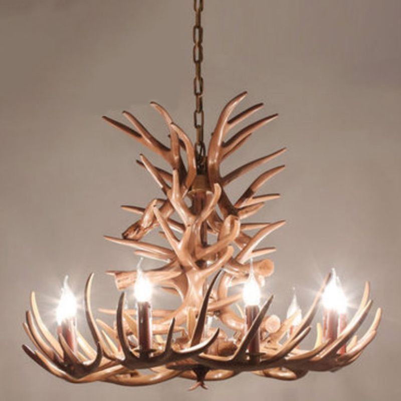 Deer Horn Shape Resin Suspension Light Rustic Dining Room Chandelier Light Fixture