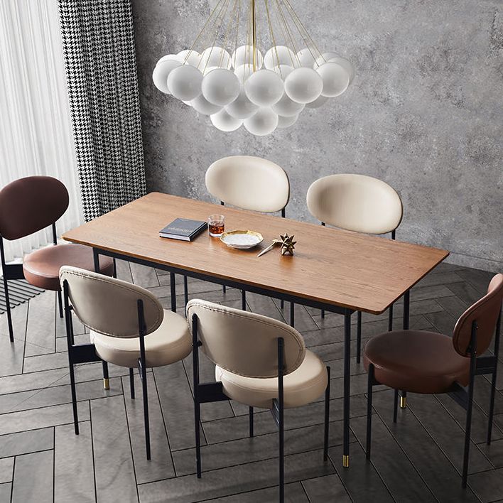Mesa de comedor de estilo tradicional de lujo, mesa rectangular marrón de madera maciza con 4 patas