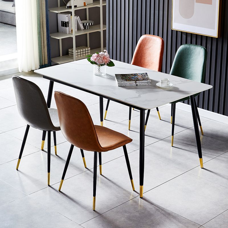 Glam Style Leather Dining Chairs for Kitchen Solid Back Armless Chairs